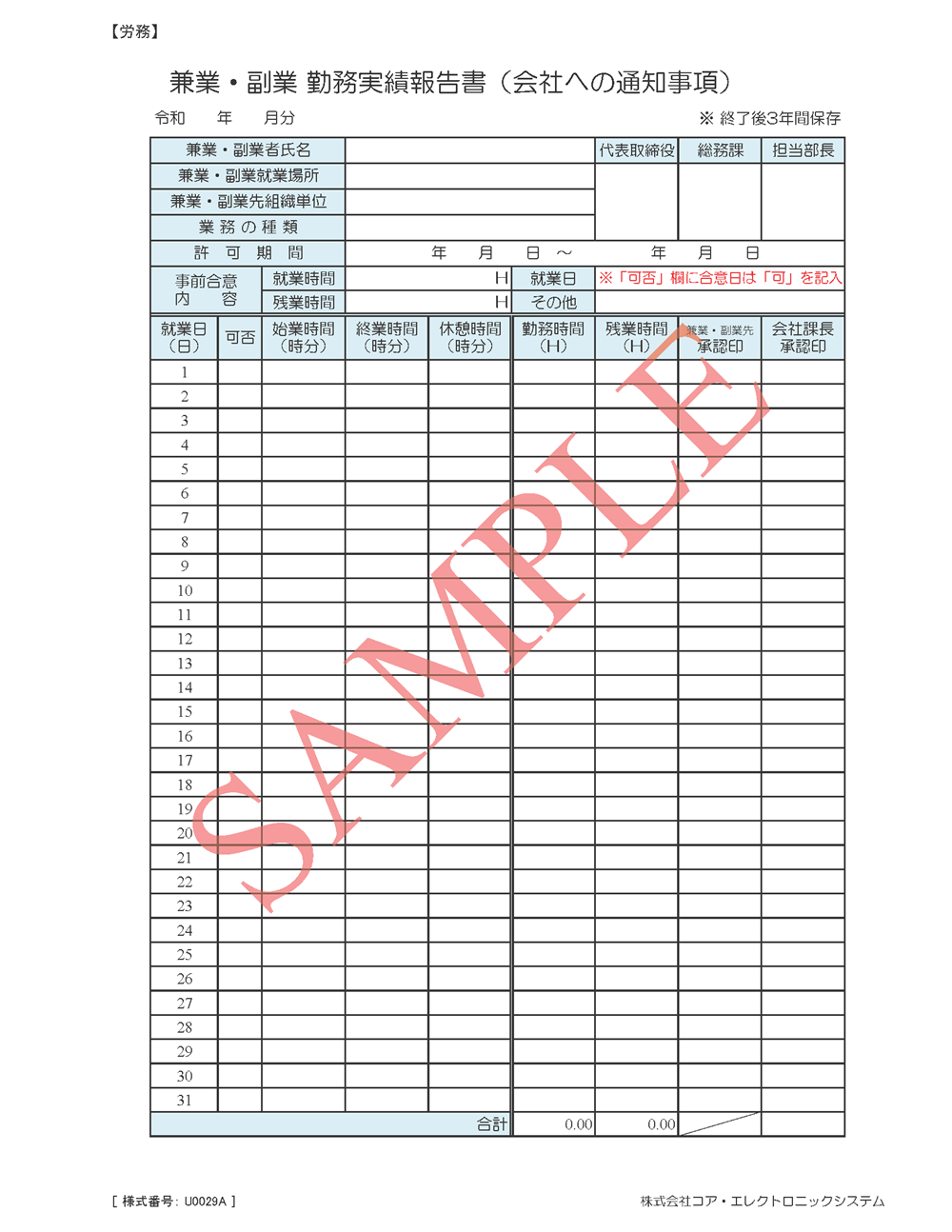 兼業・副業勤務実績報告書